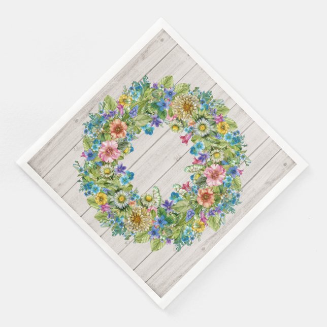 Pretty Floral Rustic Party Goods Napkins (Corner)