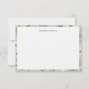 Pretty Floral Sage Green Gold Botanical Pattern  Thank You Card