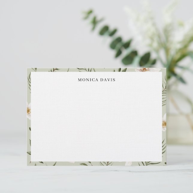 Pretty Floral Sage Green Gold Botanical Pattern  Thank You Card (Standing Front)