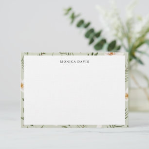 Pretty Floral Sage Green Gold Botanical Pattern Thank You Card