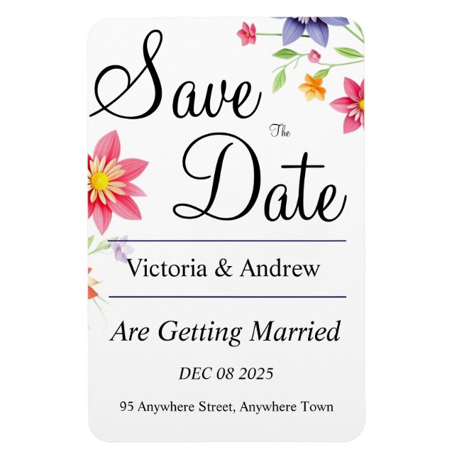 Pretty Floral Save the Date Magnet (Vertical)