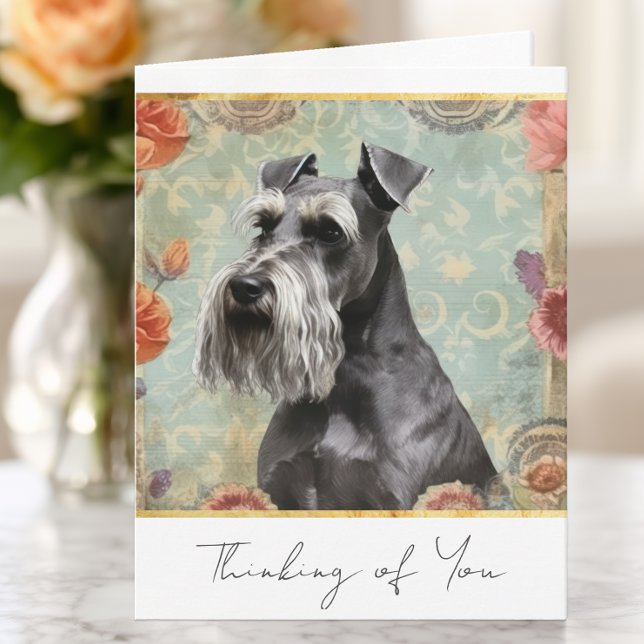 Pretty Floral Schnauzer Thinking of You Note Card (Schnauzer Thinking of You Card)