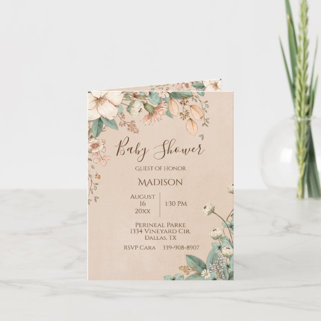 Pretty Floral Script Typography Modern Baby Shower Invitation (Front)