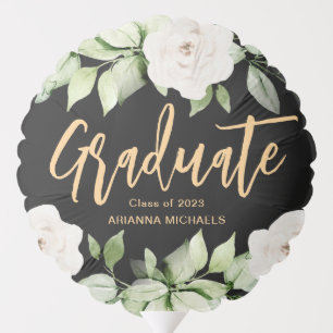 Pretty Floral Script with Name 2023 Black Balloon