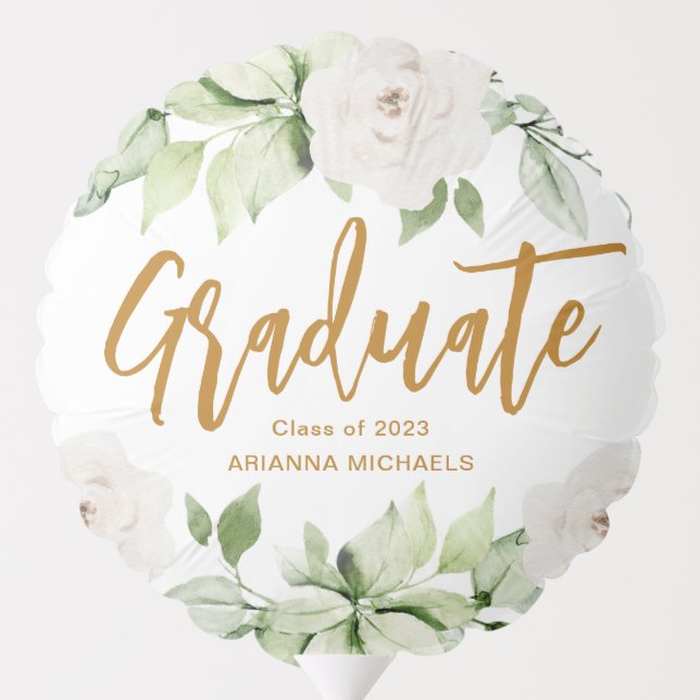 Pretty Floral Script with Name 2023 White Balloon (Back)