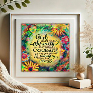 Pretty Floral Serenity Prayer Yellow Inspirivity Poster