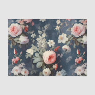 Pretty Floral Shabby Chic Pattern on Dark Blue Tissue Paper