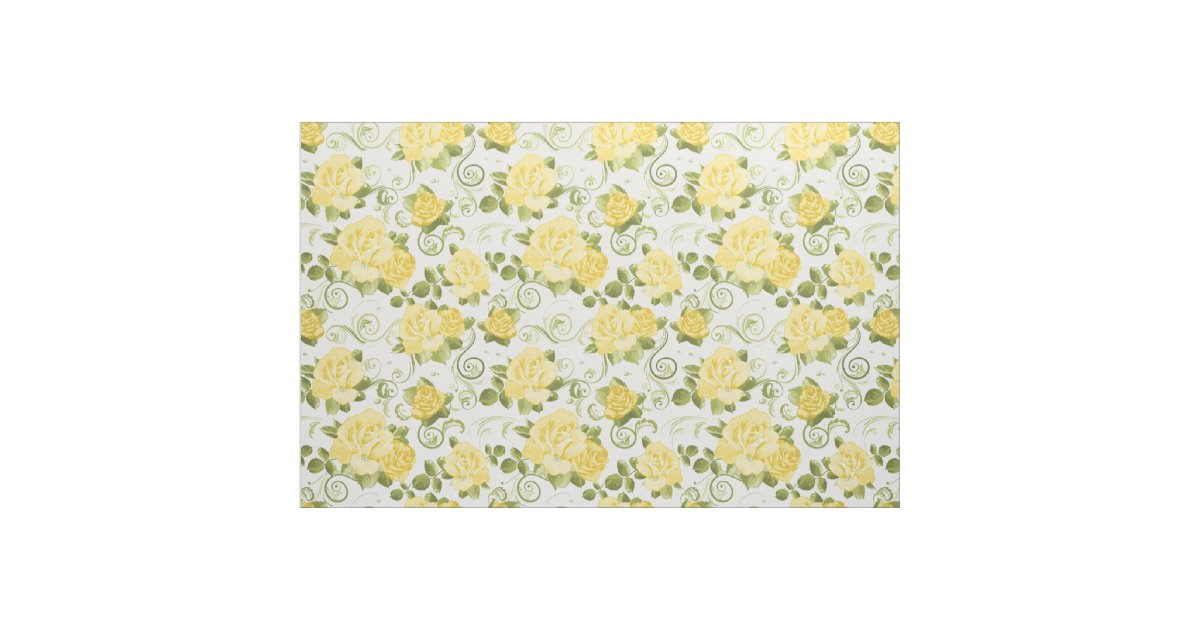 Pretty Floral Shabby Chic Yellow Roses Pattern Fabric Zazzle