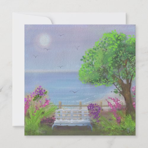Pretty Floral Sitting Area By The Sea Holiday Card
