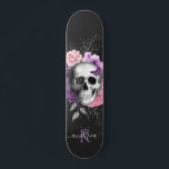 Pretty Floral Skull Botanical Leaves Name Monogram Skateboard<br><div class="desc">This cool skateboard featuring pink floral skull illustration,  custom name & monogram would make a wonderful gift for someone,  who's into skateboarding! Easily add the desired name & initial by clicking on the "personalize this template" option.</div>
