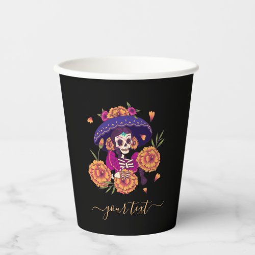 Pretty Floral Skull Skeleton Elegant Name Festive Paper Cups