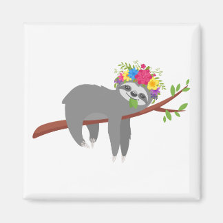 Pretty Floral Sloth Magnet