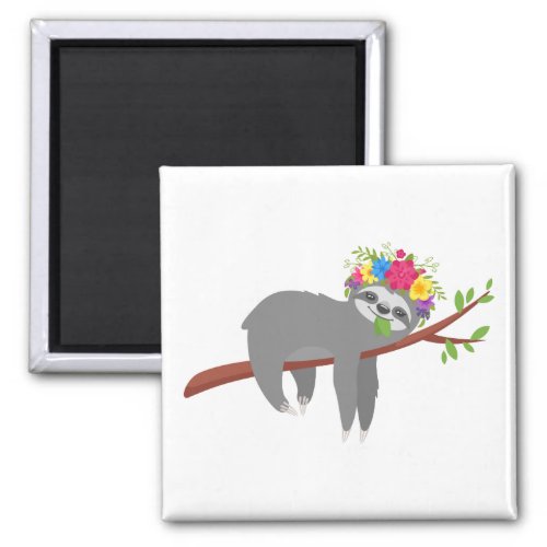 Pretty Floral Sloth Magnet