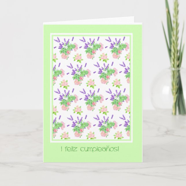 Pretty Floral Spanish Language Greeting Birthday Card (Front)