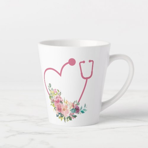 Pretty Floral Stethoscope Heart Latte Mug