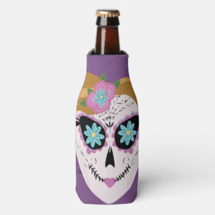 Pretty Floral Sugar Skull Purple Bottle Cooler