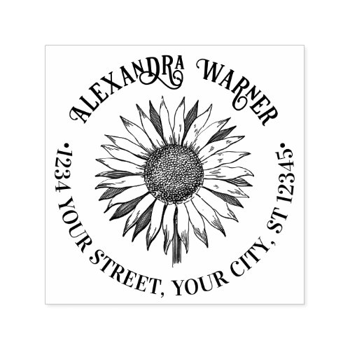 Pretty Floral Sunflower 2A Name Return Address Self_inking Stamp