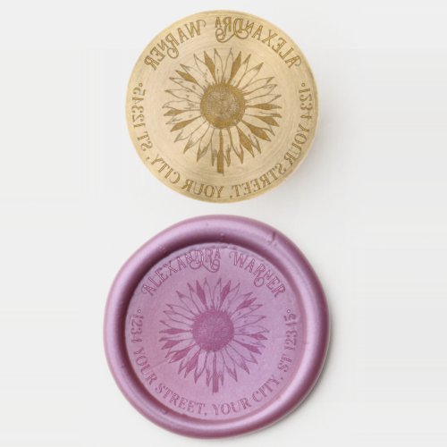 Pretty Floral Sunflower 2A Name Return Address Wax Seal Stamp