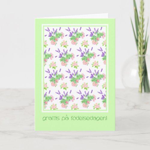 Pretty Floral Swedish Language Greeting Birthday Card