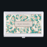 Pretty Floral Teal Butterfly Pattern Personalised Business Card Case<br><div class="desc">Pretty floral butterflies on light beige background (color can be customised)</div>
