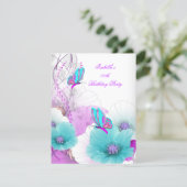 Pretty Floral Teal Pink Butterfly Birthday Party Invitation (Standing Front)