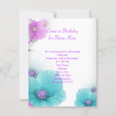 Pretty Floral Teal Pink Butterfly Birthday Party Invitation (Back)