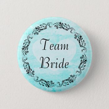 Pretty Floral Teal Team Bride Button by Everything_Grandma at Zazzle