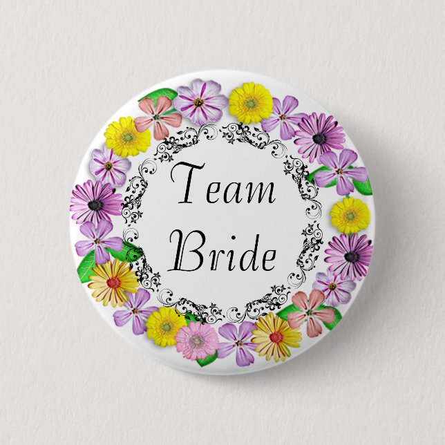 Pretty Floral Team Bride Button (Front)