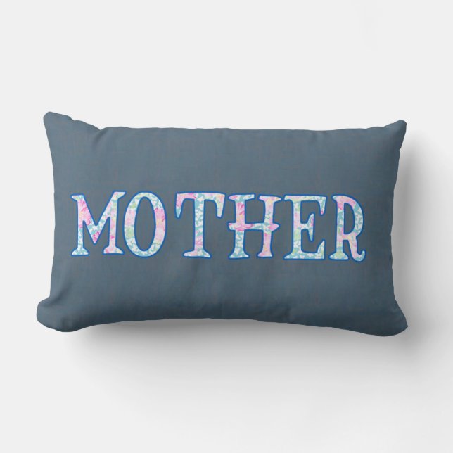 Pretty Floral Text Design Faux Applique Mother Lumbar Pillow (Front)