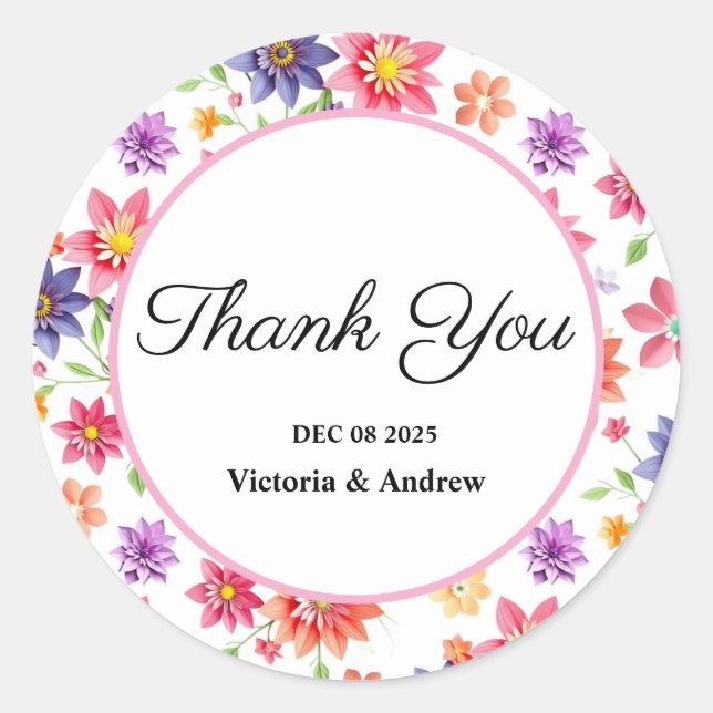 Pretty Floral Thank You Stickers (Front)