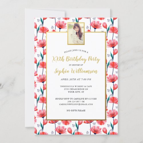 Pretty Floral Tulip Your Photo Birthday Party Invitation