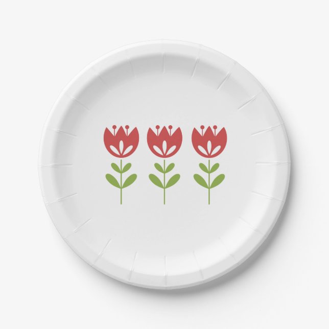 Pretty Floral Tulips All Occasion Party Events Paper Plates (Front)