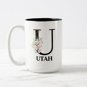 Pretty Floral U monogrammed alphabet Two-Tone Coffee Mug