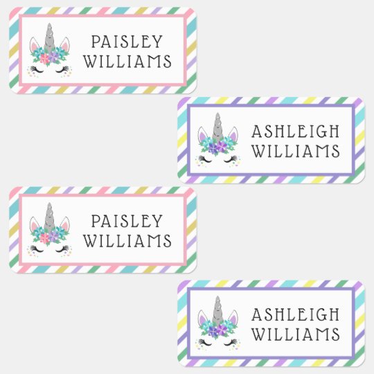 Pretty Floral Unicorn Add Your Name Labels | Zazzle.com