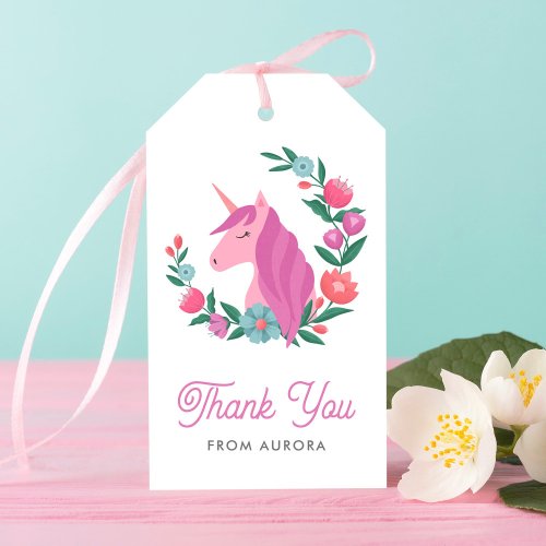 Pretty Floral Unicorn Girls Birthday Favor Tags