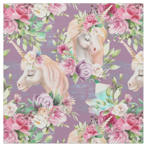 Pretty Floral Unicorn Pattern on Lavender Fabric