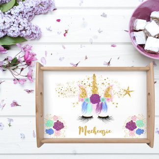 Pretty Floral Unicorn Serving Tray