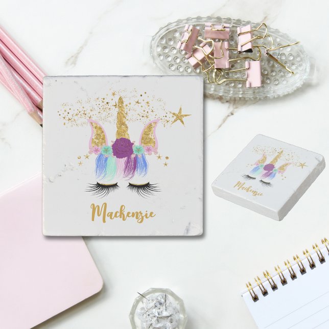 Pretty Floral Unicorn Stone Magnet (Pretty Floral Unicorn Stone Magnet)