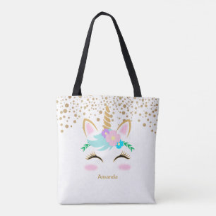 Pretty Floral Unicorn Tote Bag