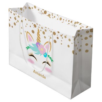 Pretty Floral Unicorns Large Gift Bag by DesignsbyDonnaSiggy at Zazzle