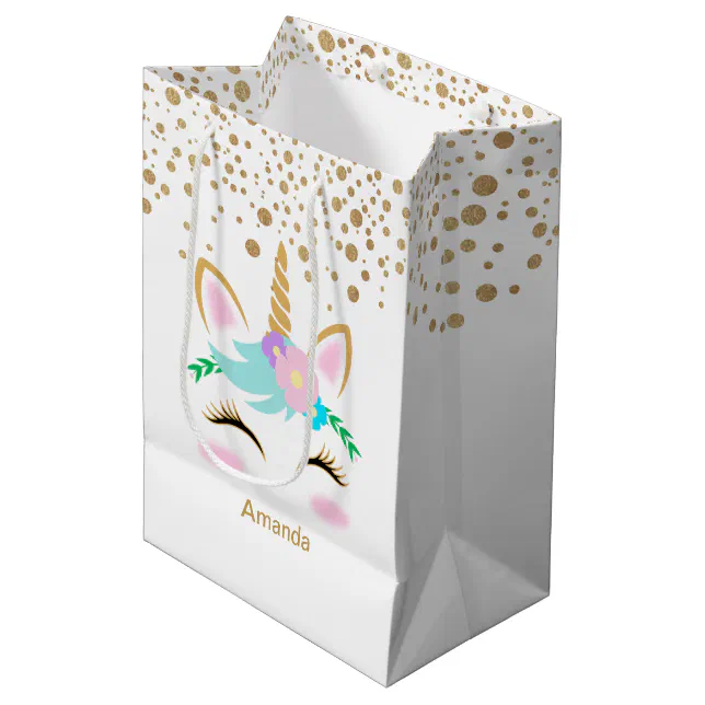 Pretty Floral Unicorns Medium Gift Bag Zazzle