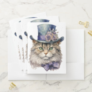 PRETTY FLORAL VICTORIAN DRESSED CAT POCKET FOLDER
