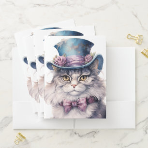 PRETTY FLORAL VICTORIAN DRESSED CAT POCKET FOLDER