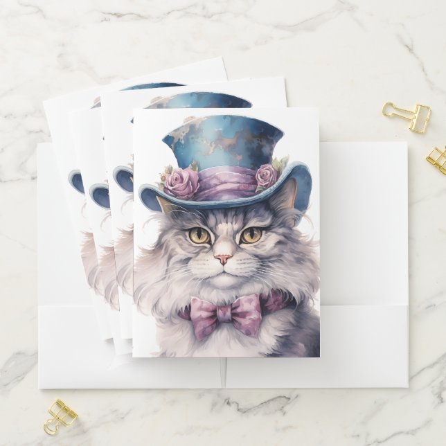 PRETTY FLORAL VICTORIAN DRESSED CAT POCKET FOLDER (In Situ)