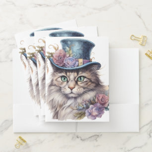 PRETTY FLORAL VICTORIAN DRESSED CAT POCKET FOLDER