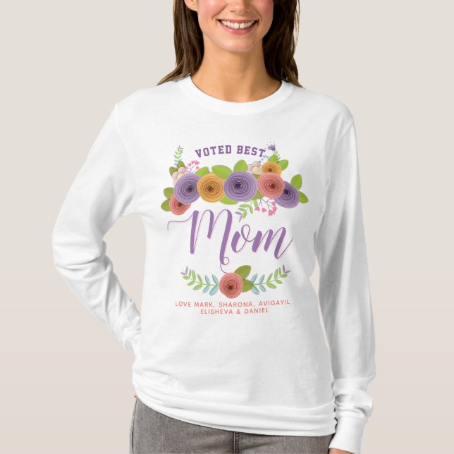 Pretty Floral Voted Best Mom Mother's Day T-Shirt (Front)