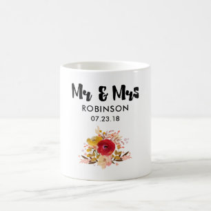 Pretty Floral Watercolor Bouquet Wedding Mr & Mrs Coffee Mug