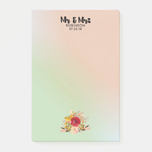 Pretty Floral Watercolor Bouquet Wedding Mr & Mrs Post-it Notes