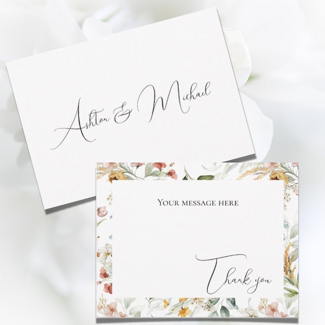 Pretty Floral Watercolor Flat Thank You Card (Creator Uploaded)