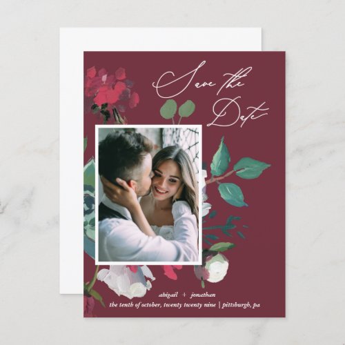 Pretty Floral Watercolor Flowers Burgundy Wedding Invitation Postcard